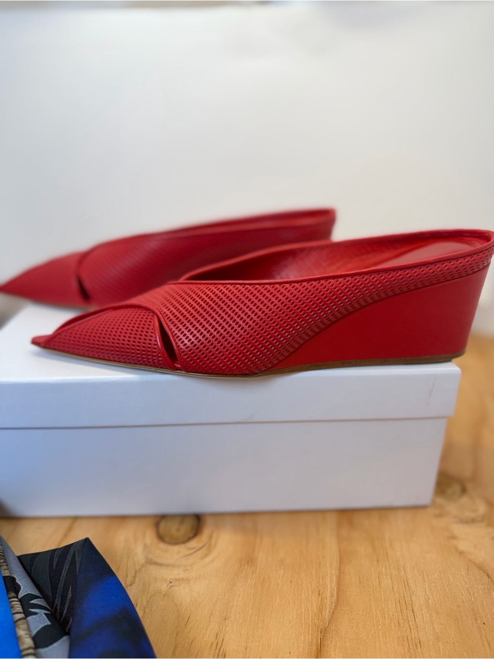Lucasheva Angel Mule Pump in Red leather pointed toe wedge heel sandal - Picture 8 of 11